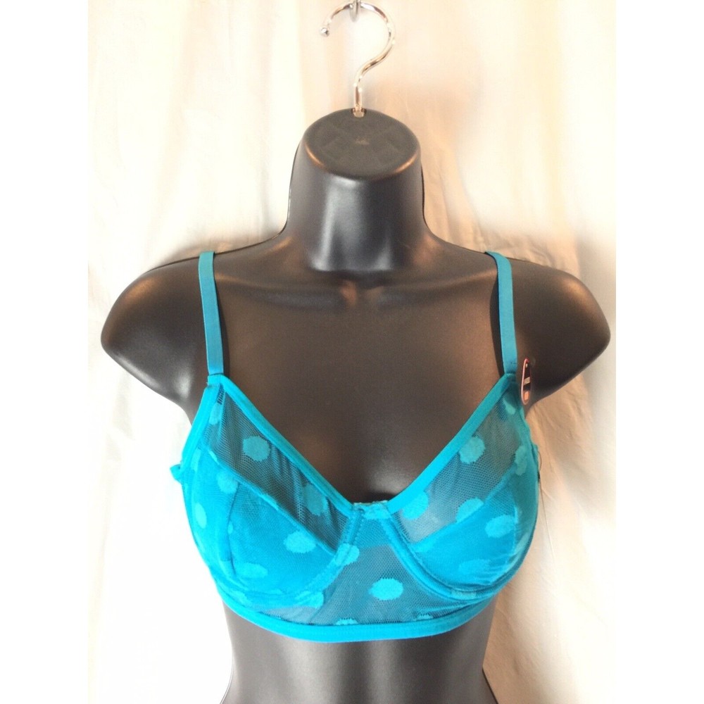 Rene Rofe Nordstrom Rack Bra Aqua Blue Sz S Dot Mesh Underwire Unpadded MSRP $28